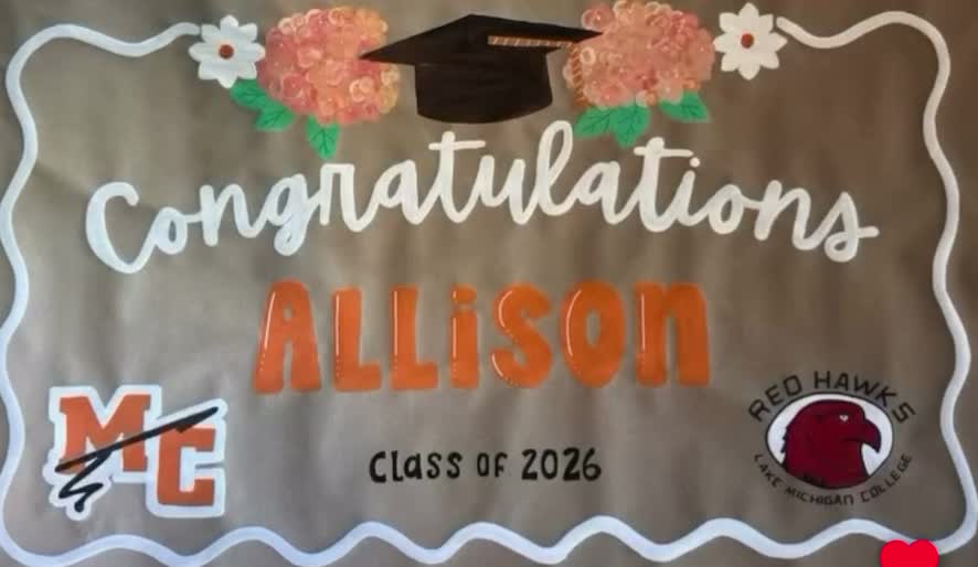 Congratulations Allison, class of 2026 banner with flowers, graduation cap, and school logos